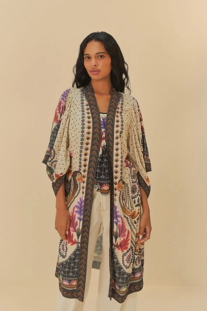 Maxi Kimono Estampado Tapete De Arara