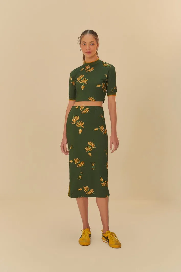 Saia Midi Estampada Brilho De Banana