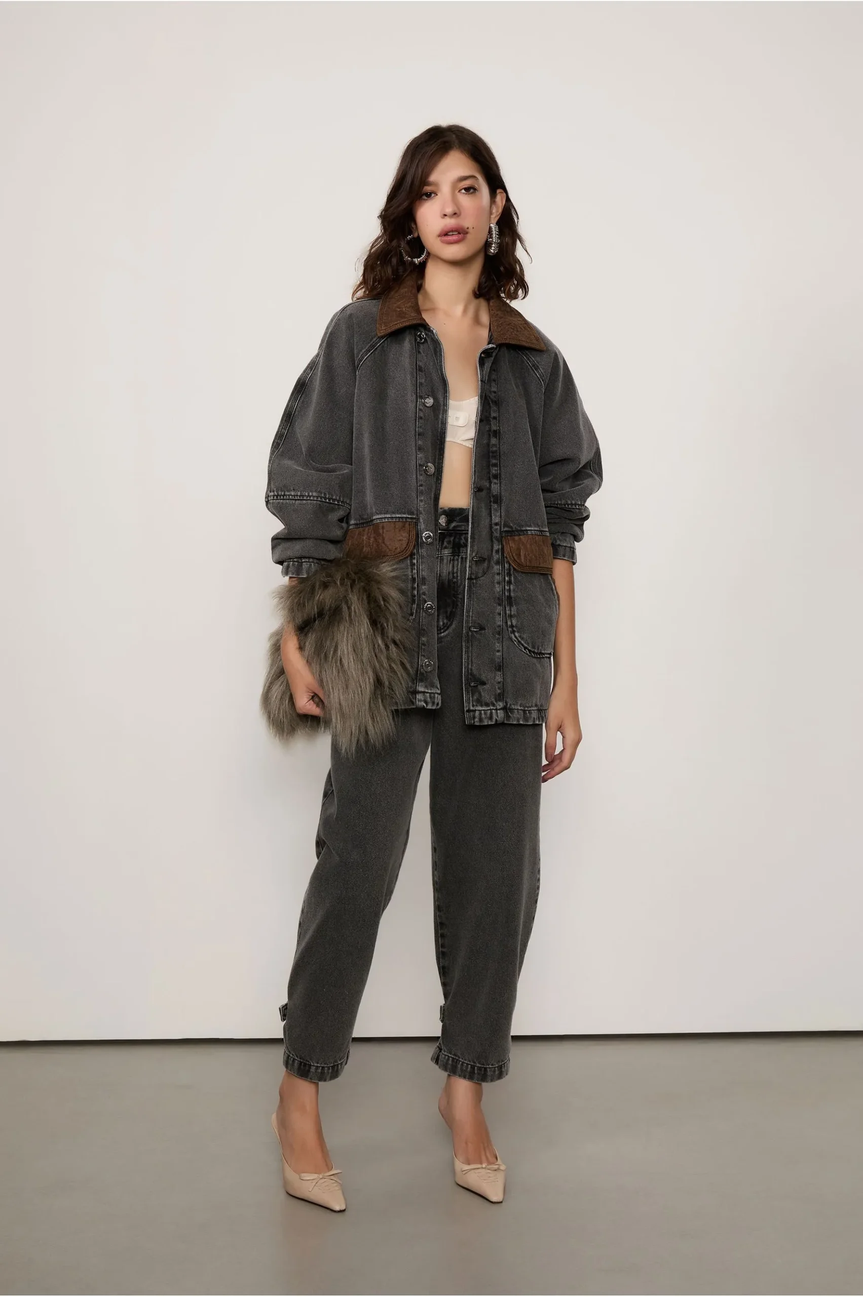 Casaco Jeans Detalhes Suede