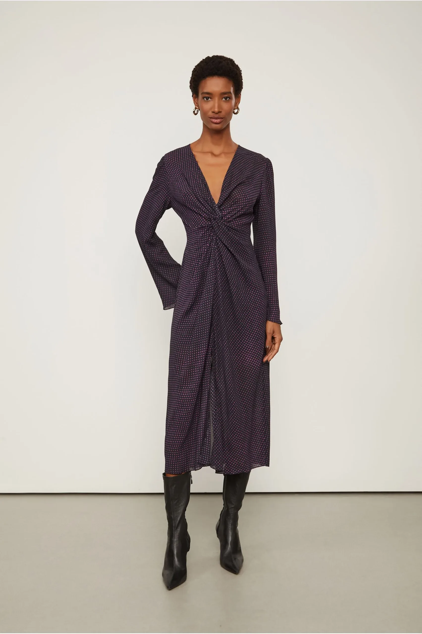 Vestido De Georgette Midi Com Torcido Estampado