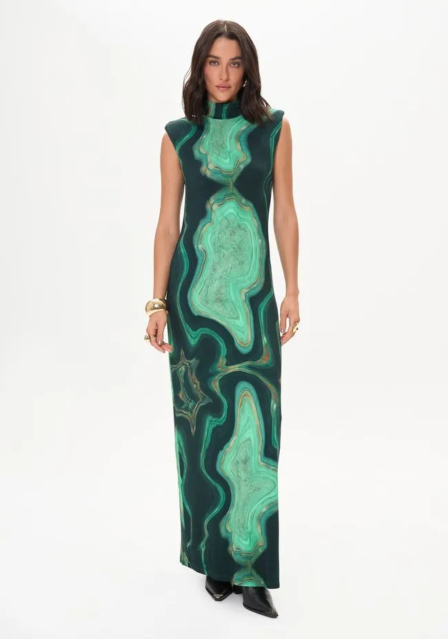 Vestido Super Midi Estampado Sem Mangas