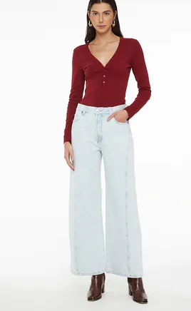 Calça Jeans Wide Leg Baby Blue