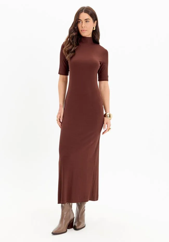Vestido Canelado Super Midi Gola Alta