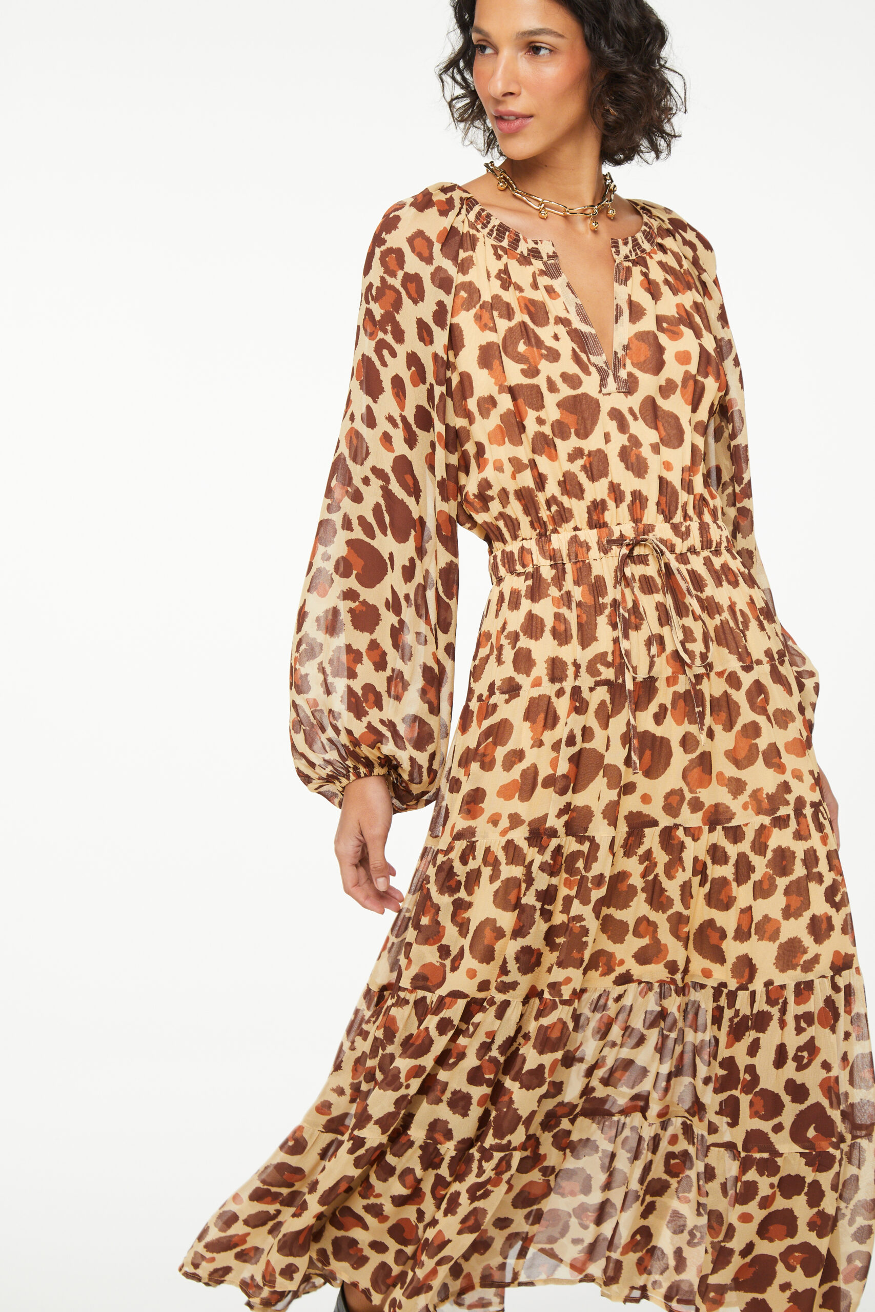 VESTIDO GEORGETE EST ONÇA NANQUIM