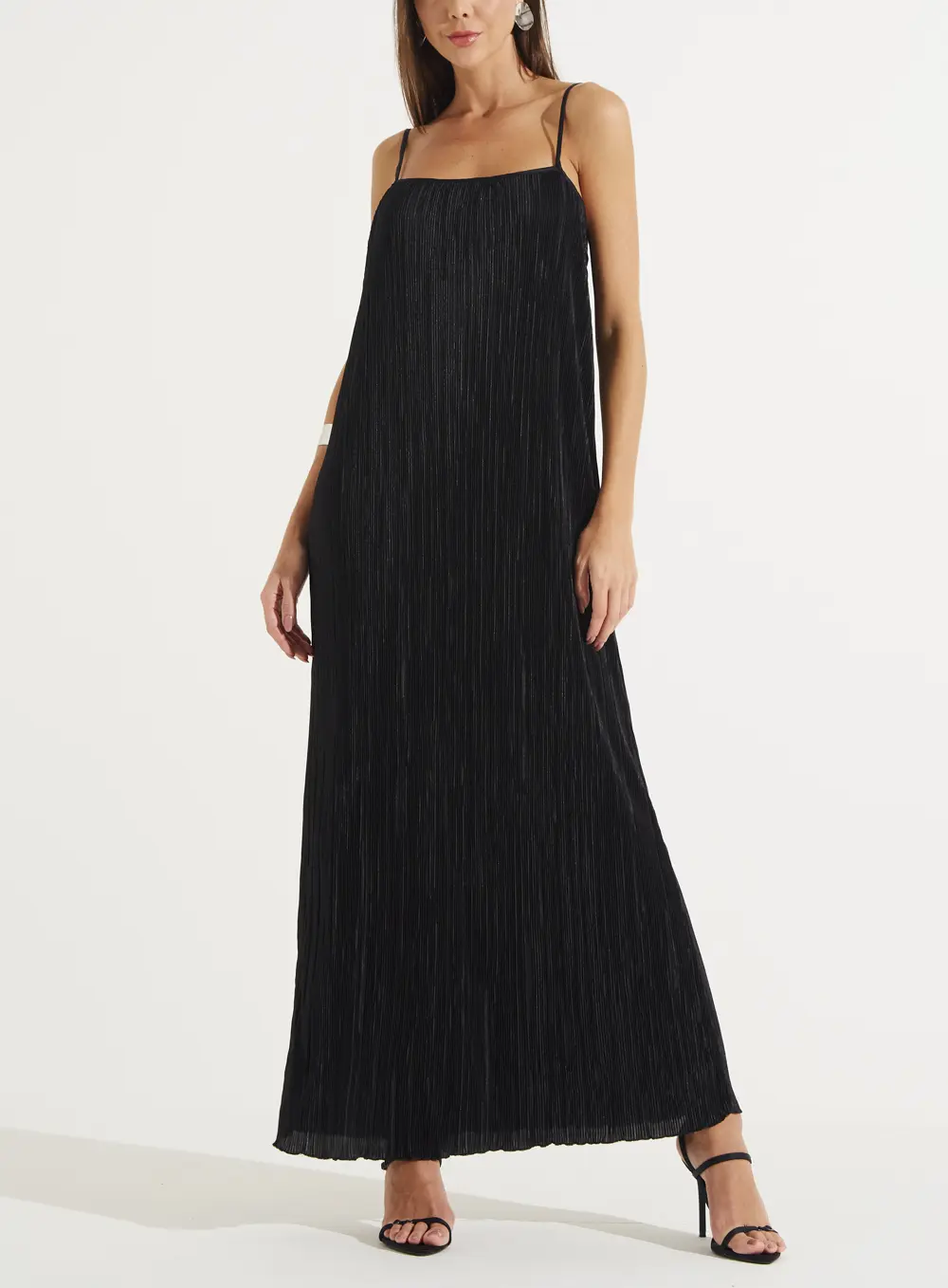 Vestido Longo Reto Plissado