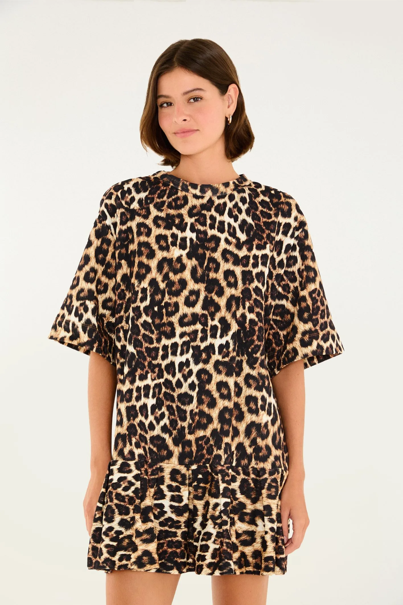 Vestido Curto Moletom Estampado Onça Pintada