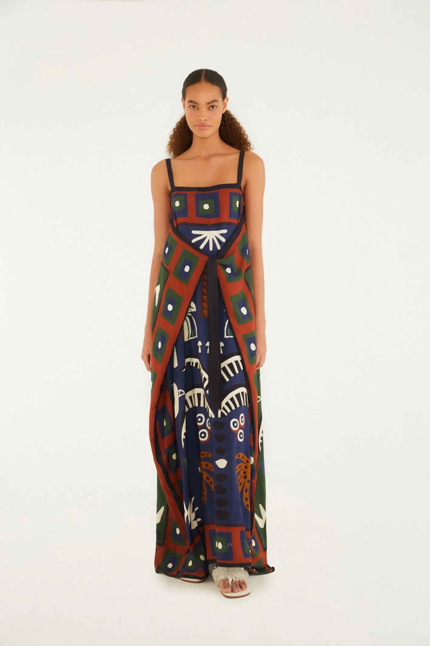 Vestido Midi Estampado Lenço Tropicano