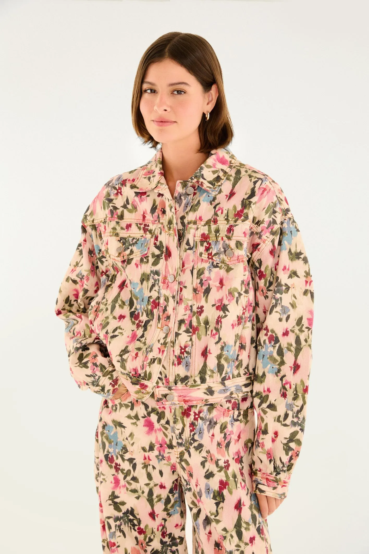 Jaqueta Sarja Estampada Jardim De Flor