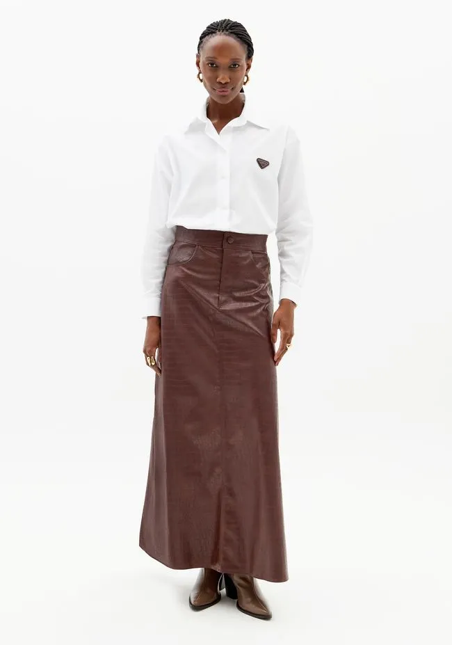 Saia Evasê Super Midi Pu Croco