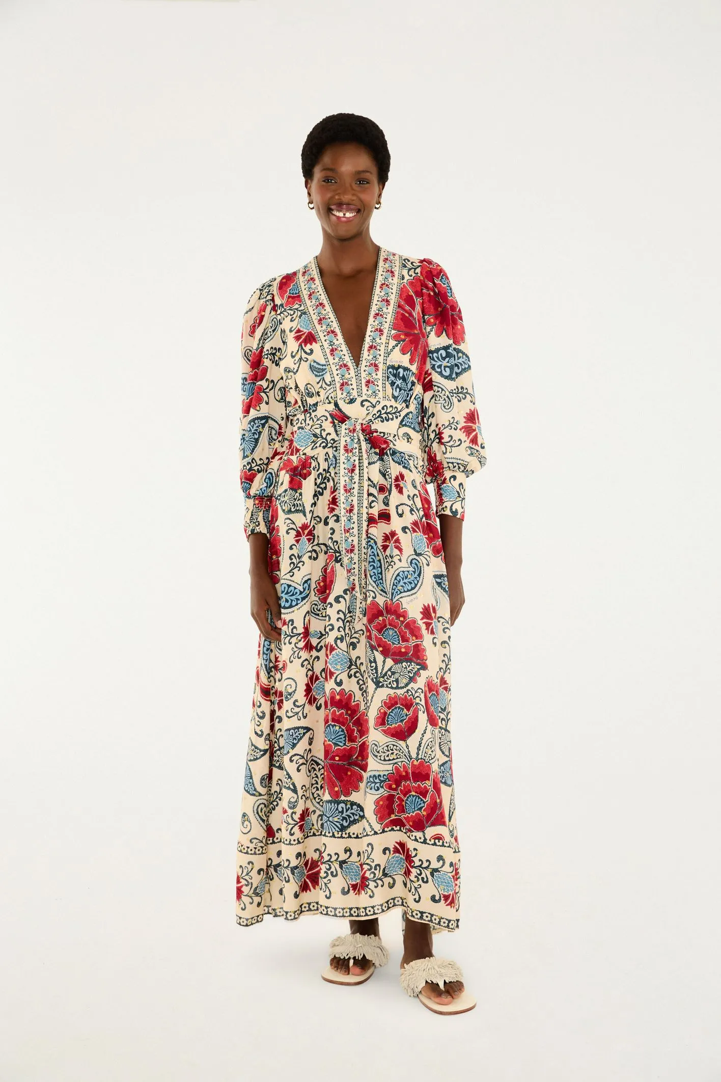 Vestido Longo Manga Estampado Francisca