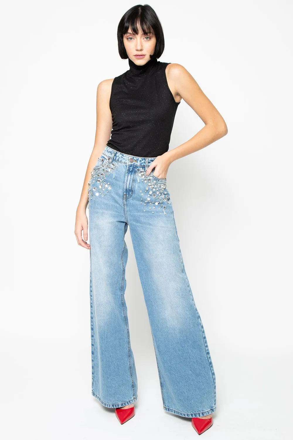 Calça Pantalona Bordada