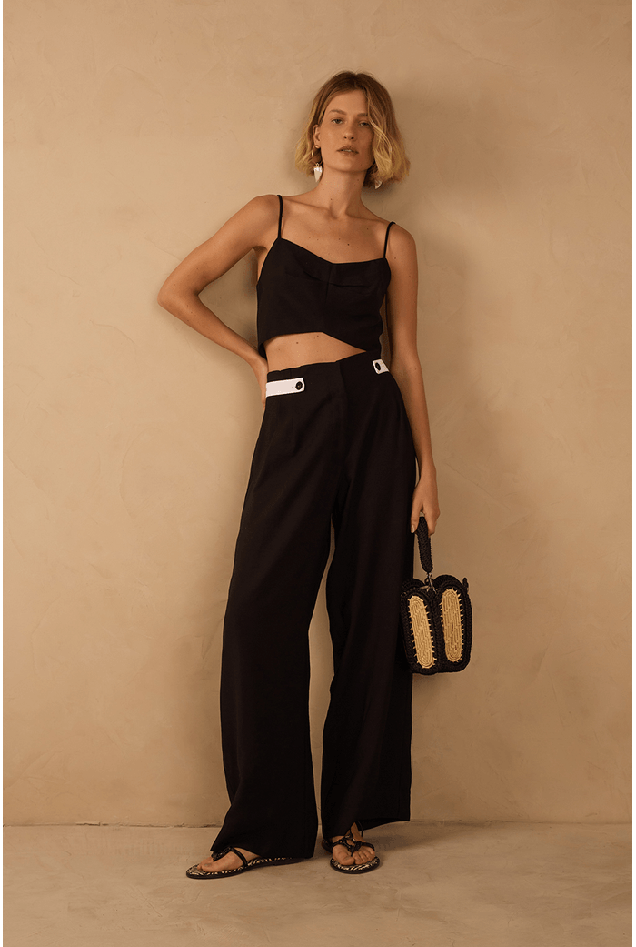 Calça Recorte Cós Algodão