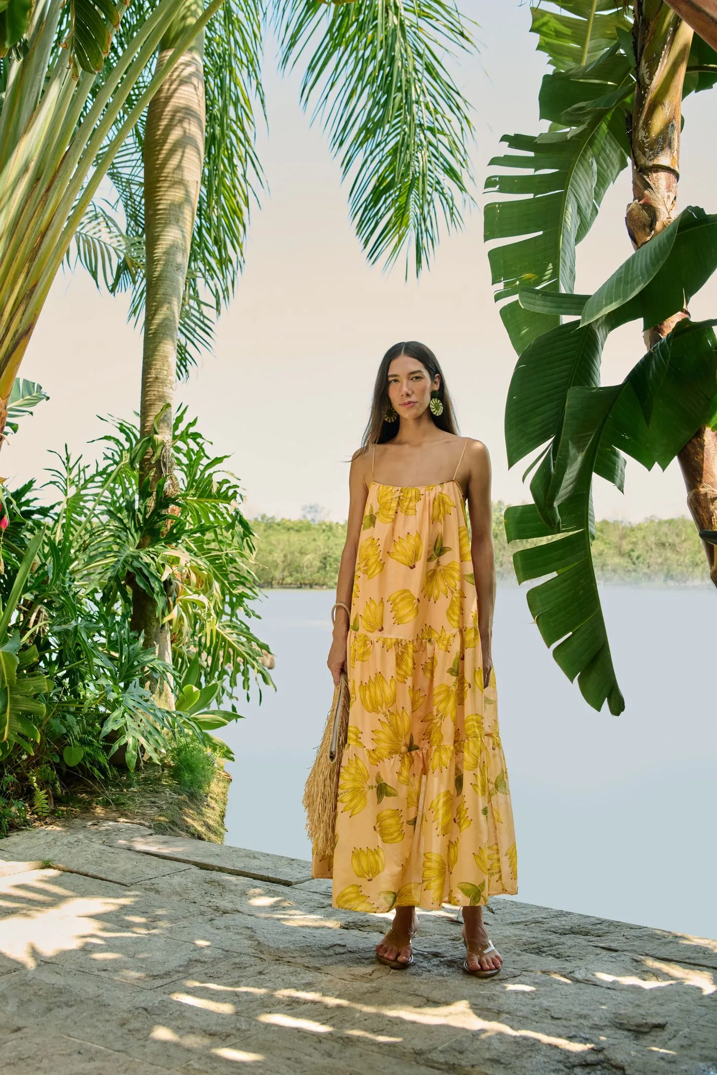 Vestido Longo Estampado Banana Prata