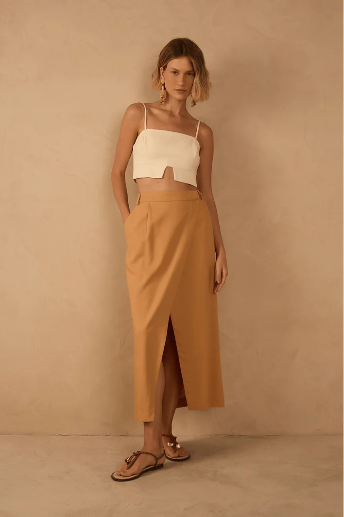 Saia Midi Linho Transpasse