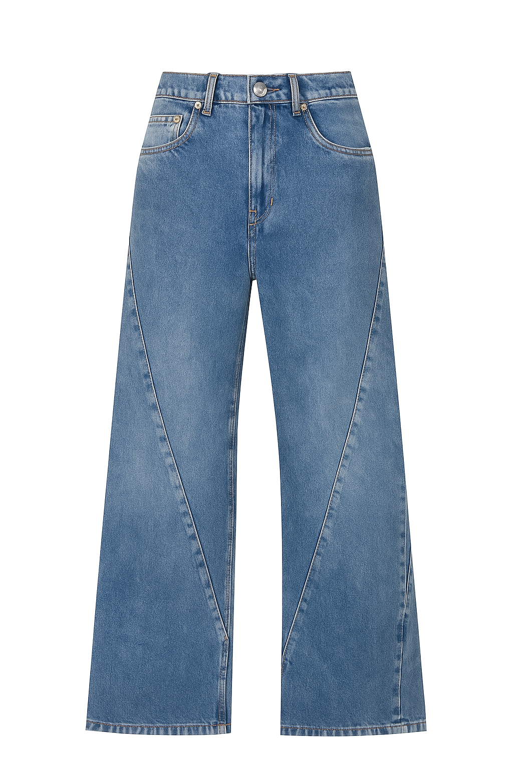 Calça Jeans Pantalona Recortes Frontais