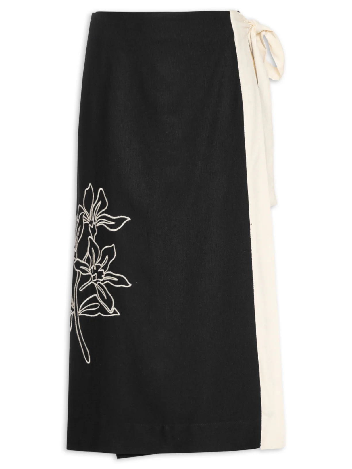 SAIA MIDI LINHO BORDADO FLORAL