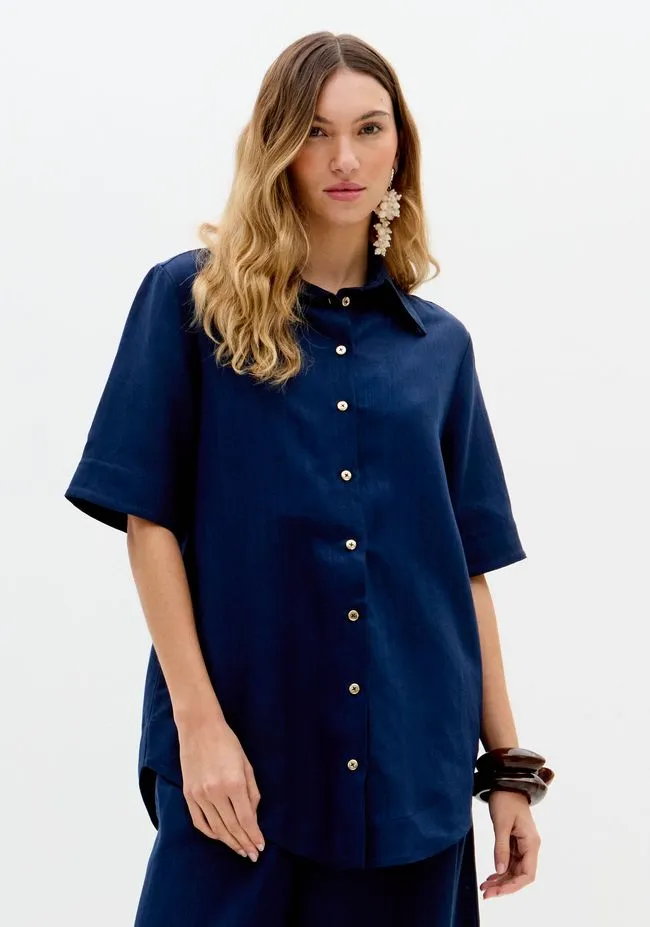 CAMISA ALONGADA MANGA CURTA COM LINHO