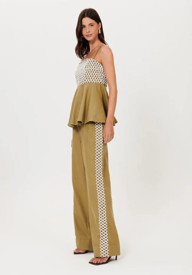 CALÇA RETA COM RENDA