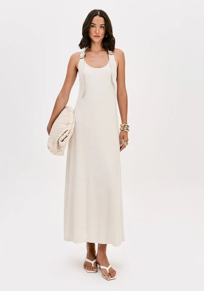 VESTIDO CANELADO SUPER MIDI COM LINHO