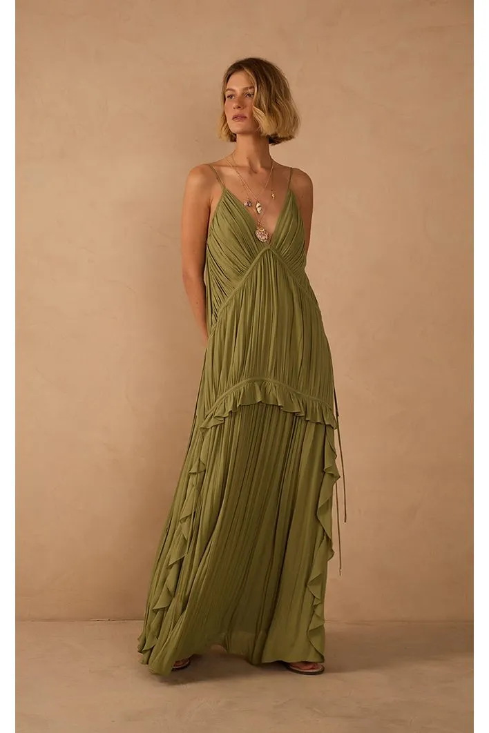 VESTIDO LONGO CREPE DRAPEADO CONCHA